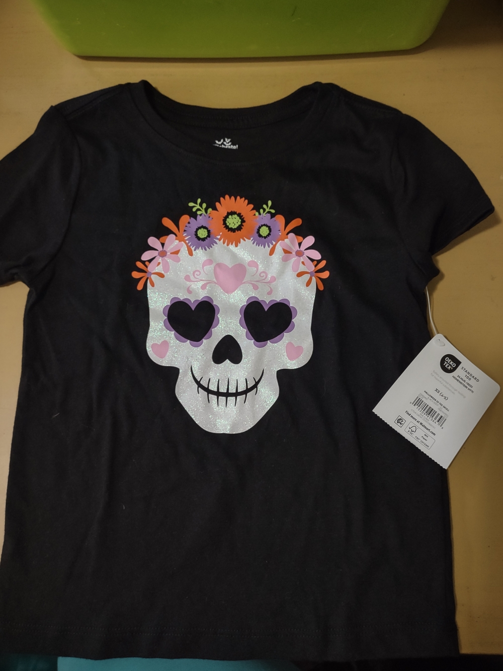 Girls' 4\5T Black Skull Graphic Tee with Floral Crown 1333sm